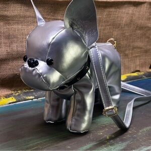 Silver French bulldog crossbody handbag